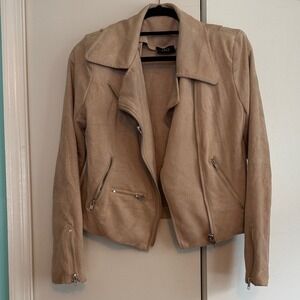 VICI Womens Tan Faux Suede Moto Biker Jacket Asymmetric Zip Medium